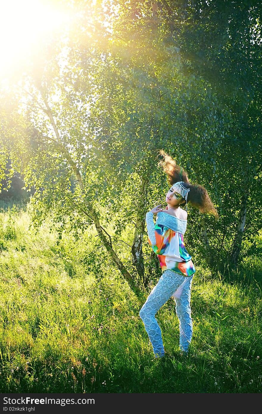 Young girl in forest, fantasy make-up. Young girl in forest, fantasy make-up