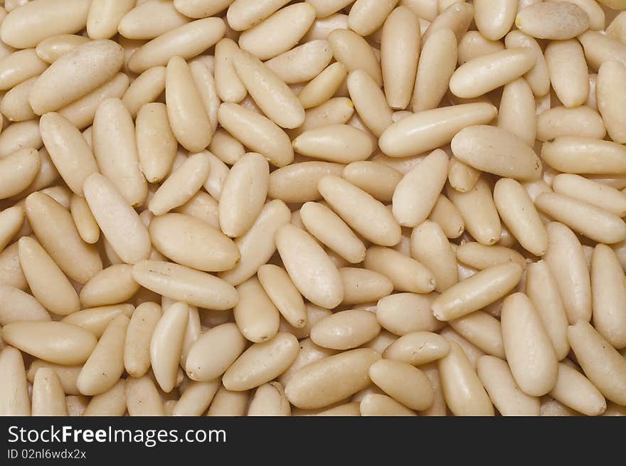 Pine nuts background,food category.