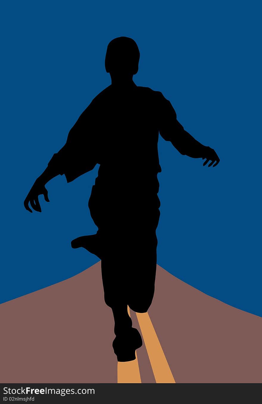 Silhouette of a man running on the road. Silhouette of a man running on the road