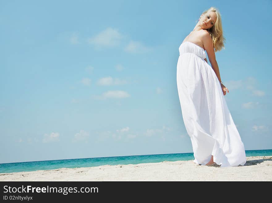 Girl On Sea Background