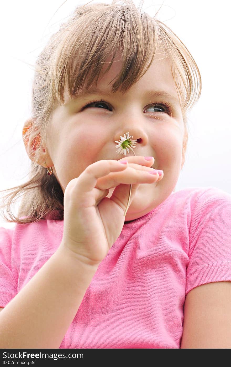 Girls white flower scents and laughing. Girls white flower scents and laughing