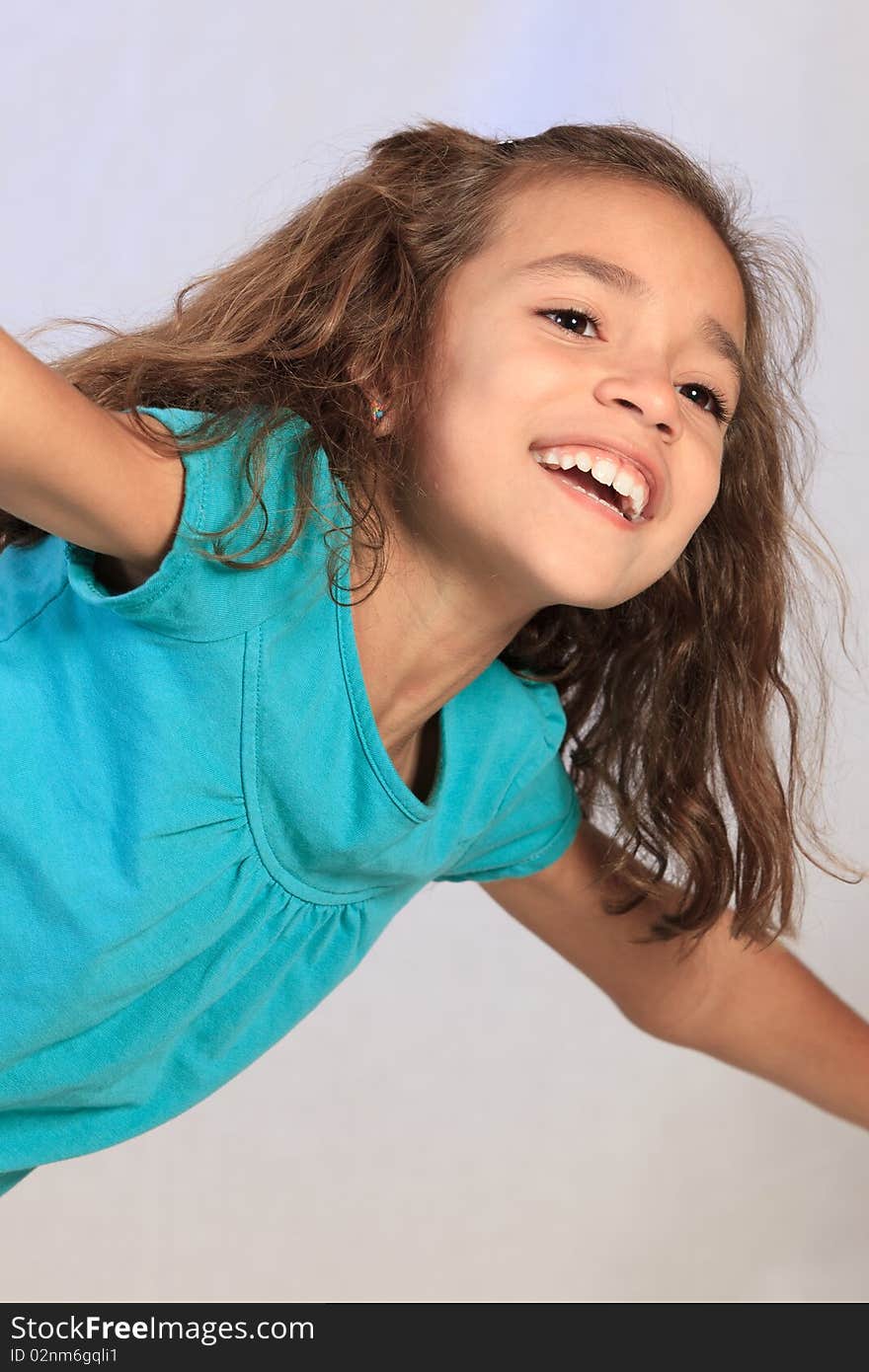 Cute Latina Girl flying on white background