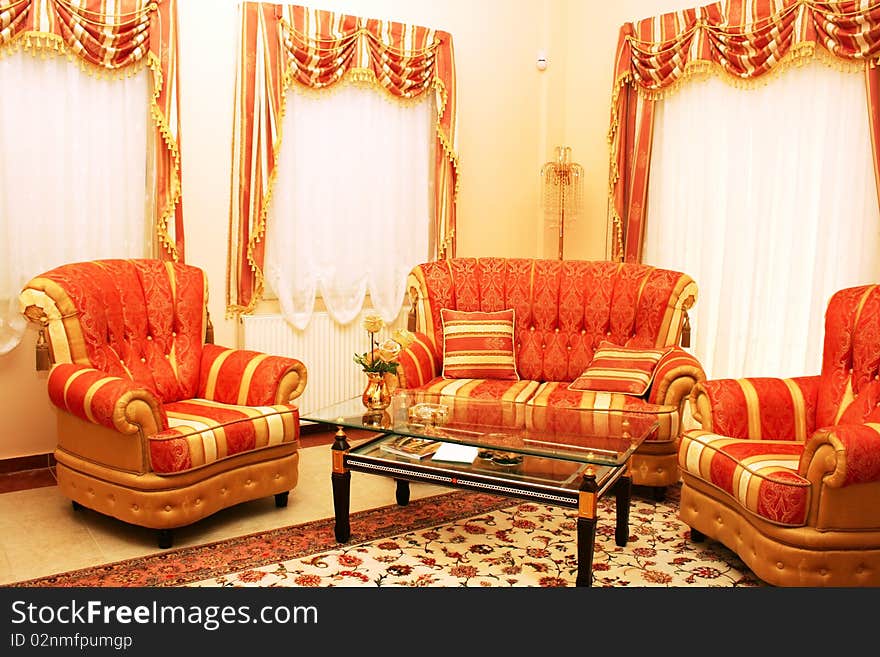 Luxurious furniture at home, horizontal picture.