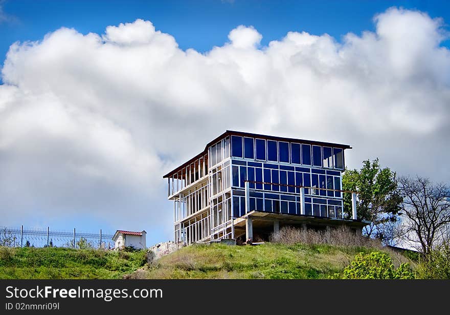 New house on a green hill