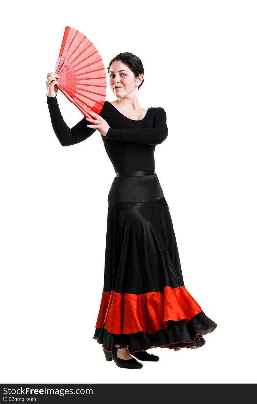 Portrait of a young woman dancer in a black Spanish dress. Portrait of a young woman dancer in a black Spanish dress