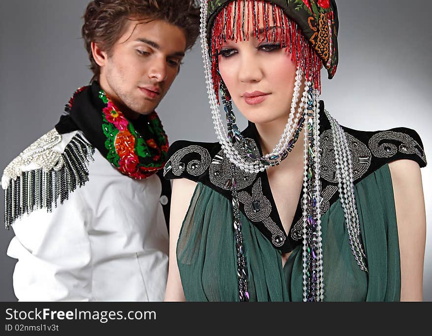 Pair models in exclusive design clothes