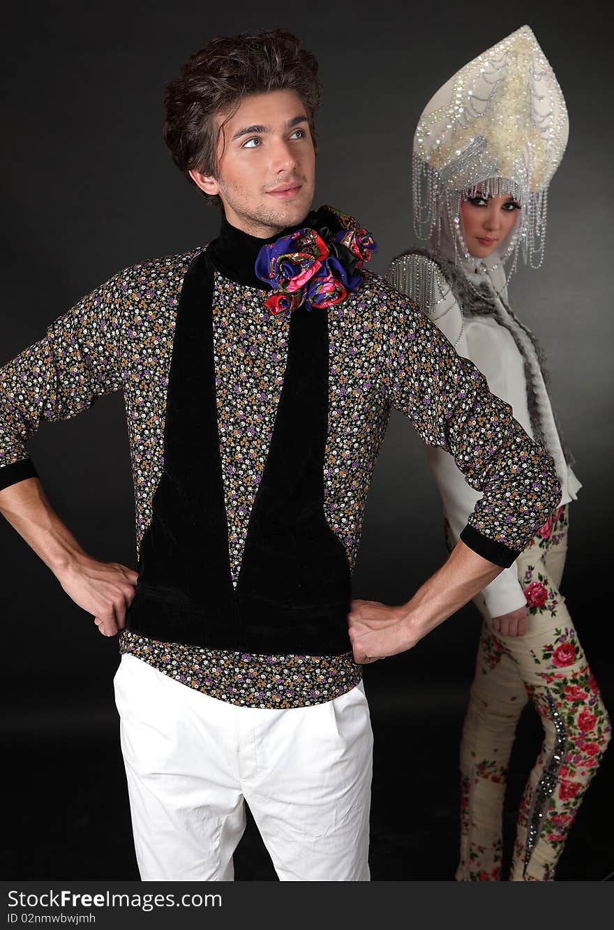 Pair models in exclusive design clothes