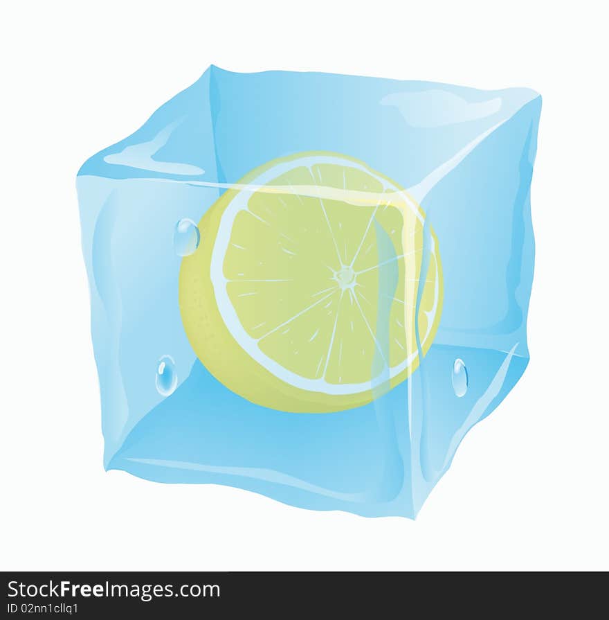 Ice cube in which the lemon is frozen