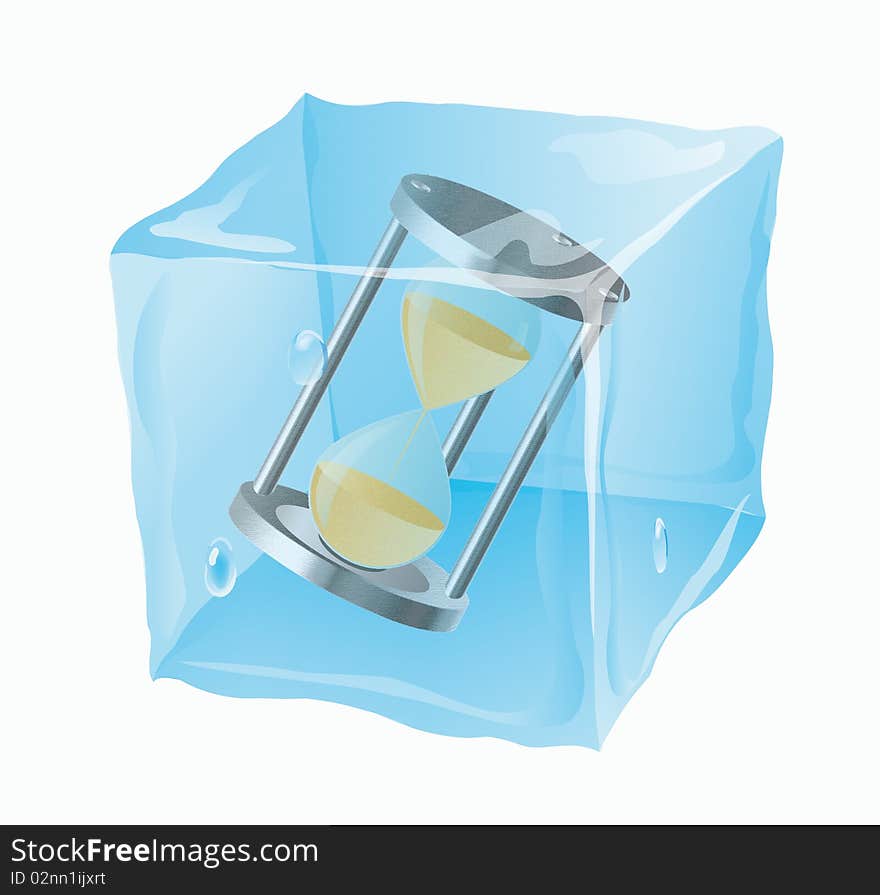 The frozen cube in which a sand-glass is located