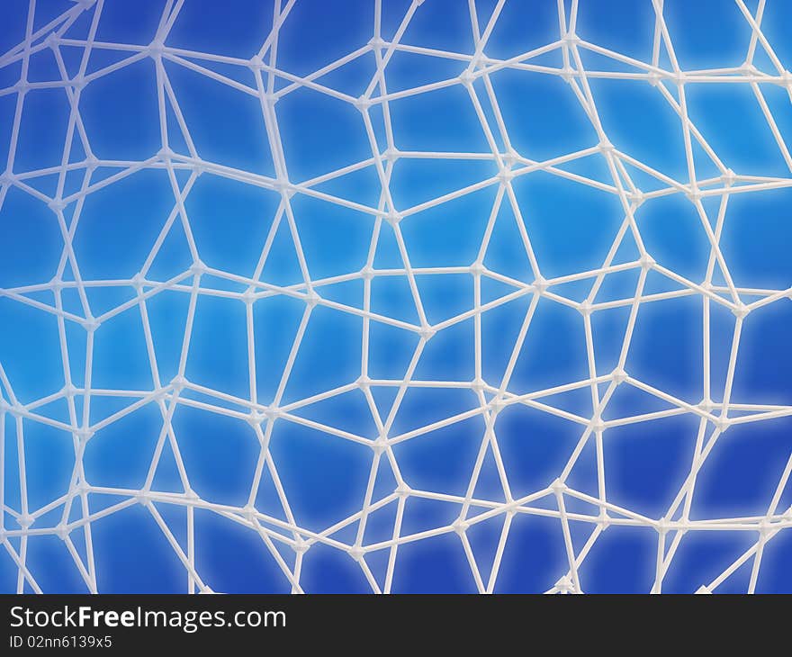 White glow lattice on blue gradient background.