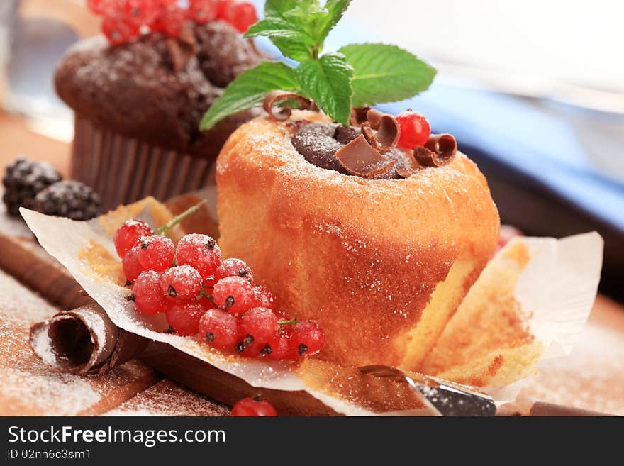 Muffins styled with fresh fruit