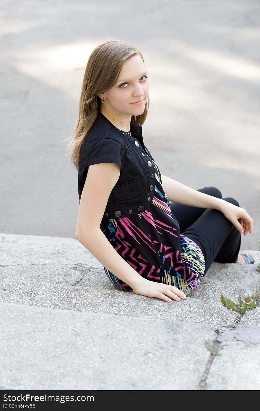 Girl Sitting On Stairs