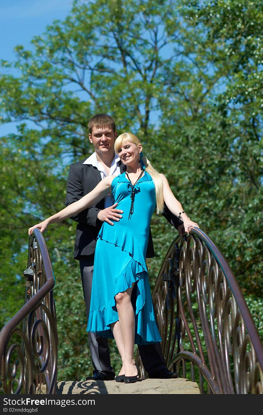 Portrait of a happy young couple in park