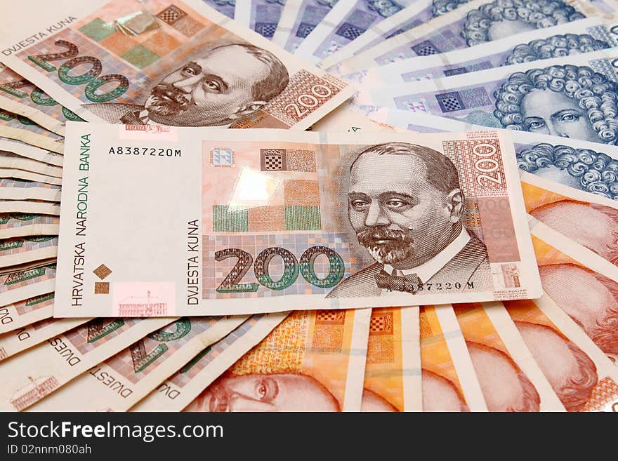 Croatian Kuna Banknotes Layed Out