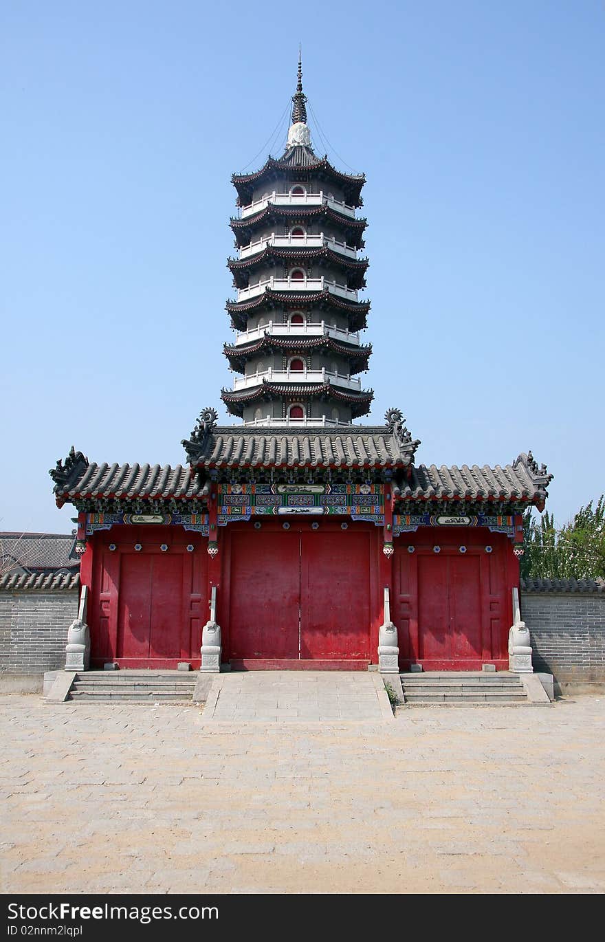 CHINESE PAGODA AND RED DOOR