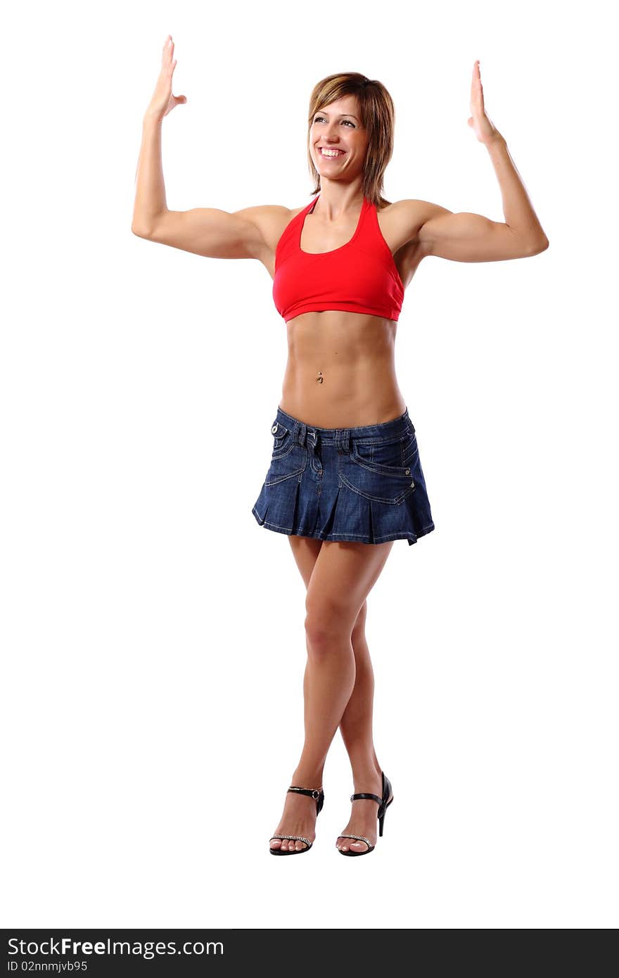 Young fitness woman doing double biceps pose. Young fitness woman doing double biceps pose