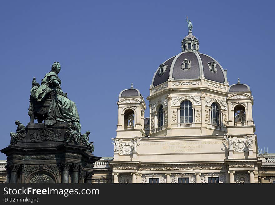 The statue of empress Maria Theresia and museum of nature in Vienna. The statue of empress Maria Theresia and museum of nature in Vienna.