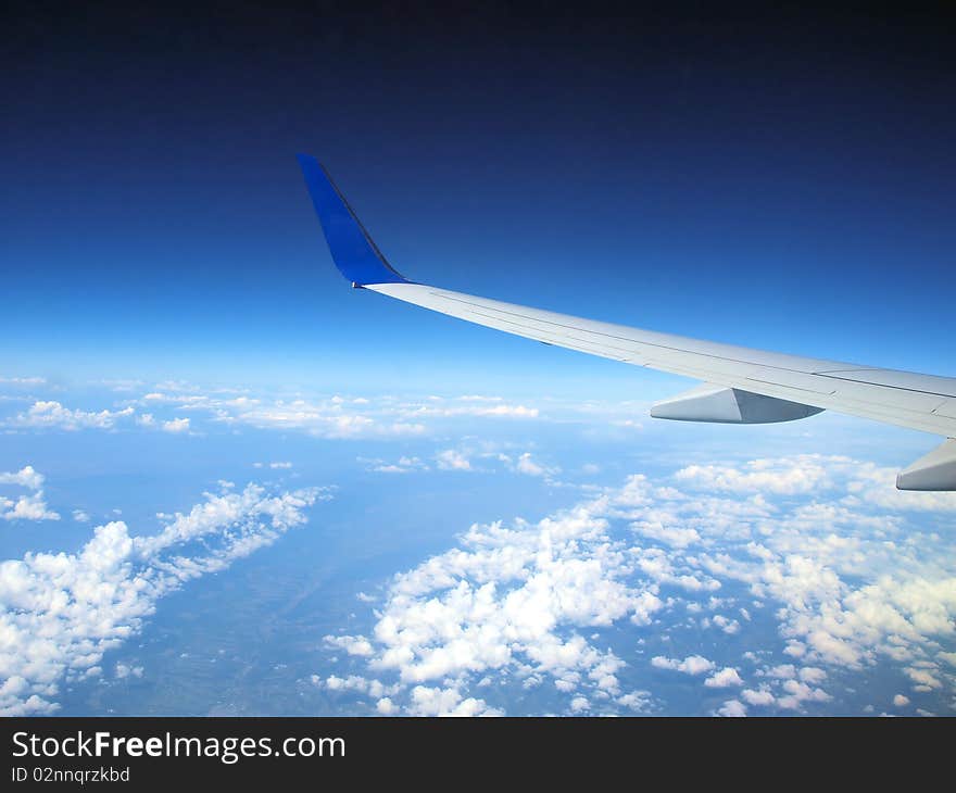 Collage with airplane and beautiful clouds. Collage with airplane and beautiful clouds