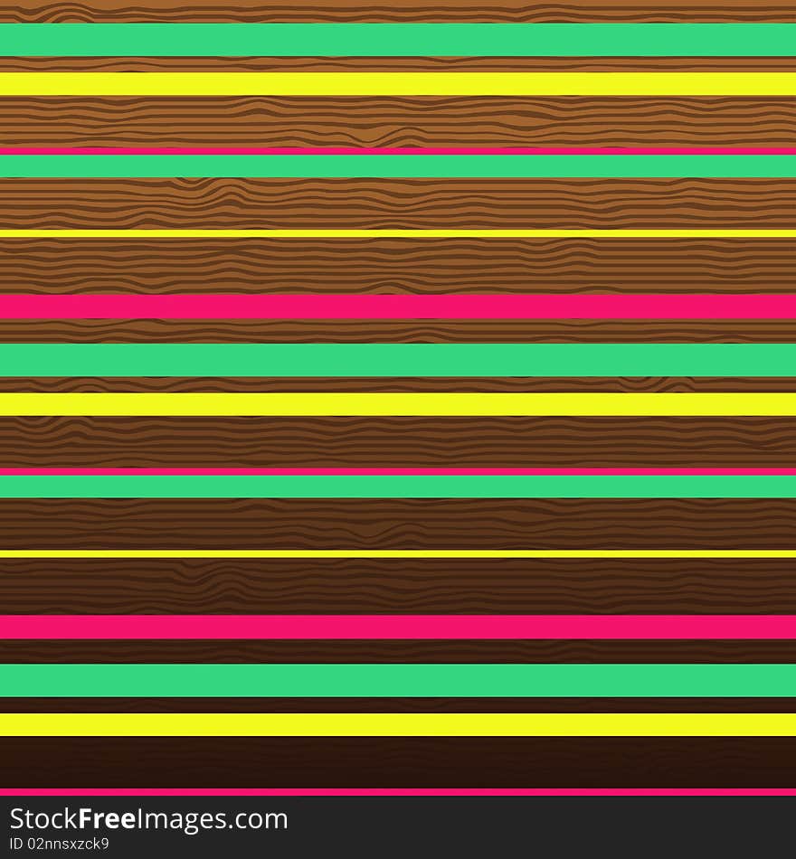 A wooden pattern with bright summer colors on top. A wooden pattern with bright summer colors on top