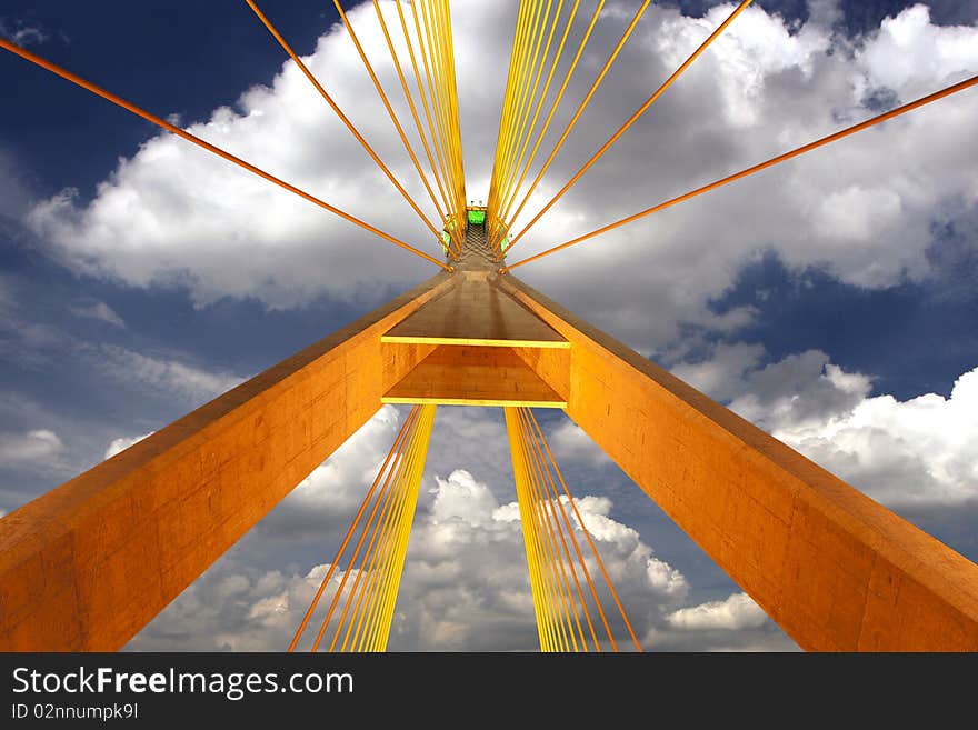 Colorful Bhumibol Bridge with Blue sky