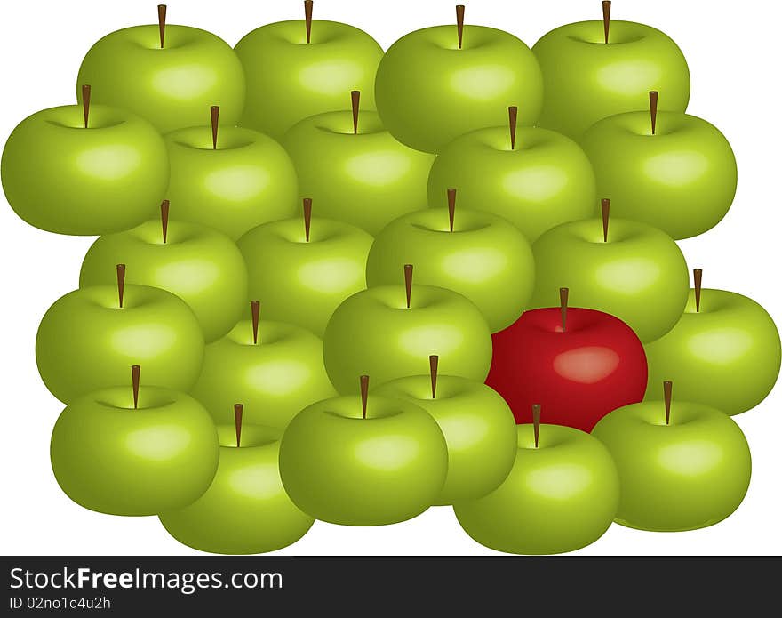 Computer illustration made of many color apples. Computer illustration made of many color apples