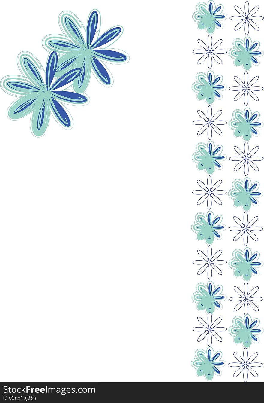 Color computer illustration with blue flowers