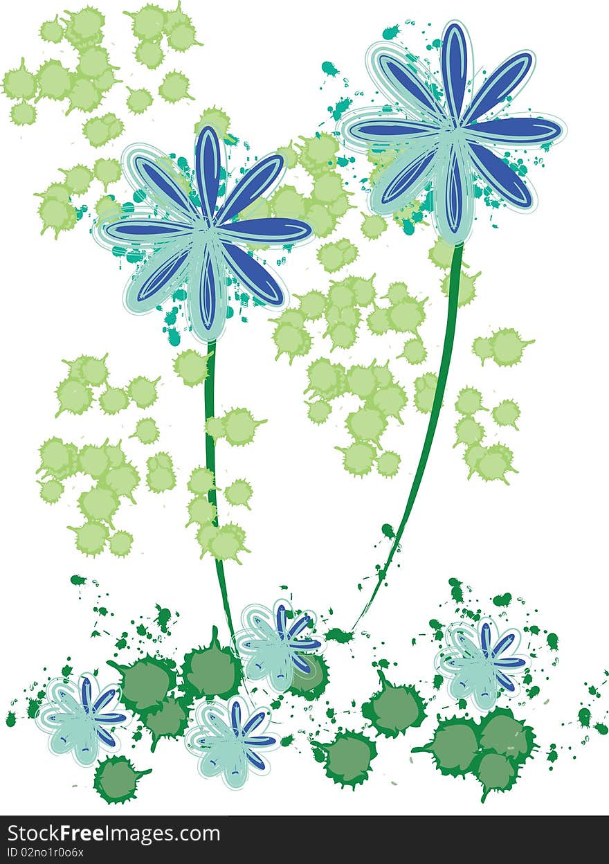 Color computer illustration with blue flowers