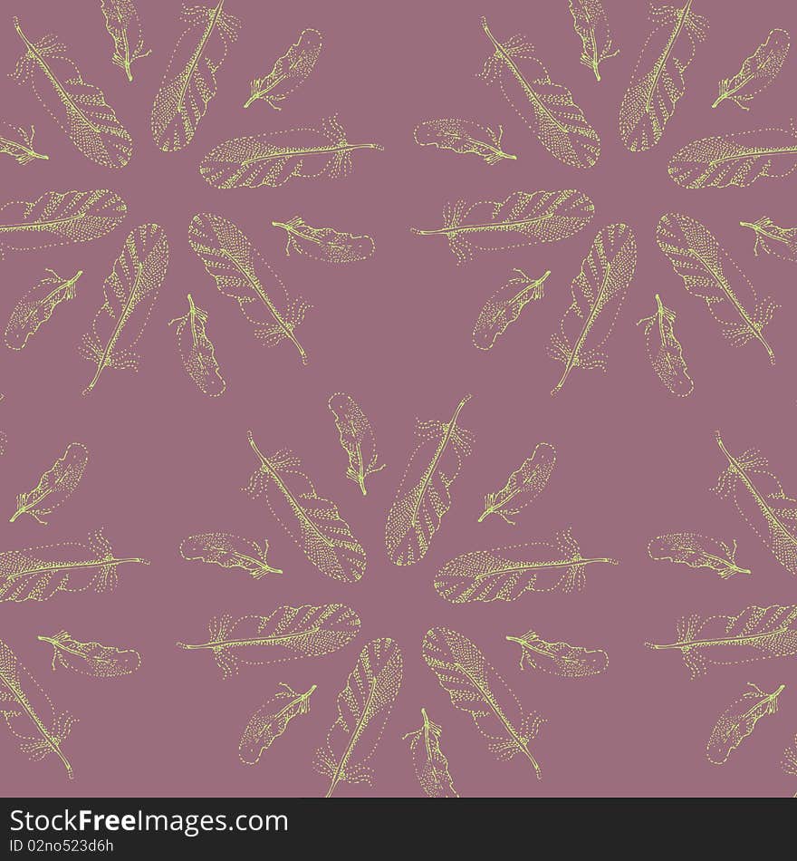 Pattern of feathers on a purple background