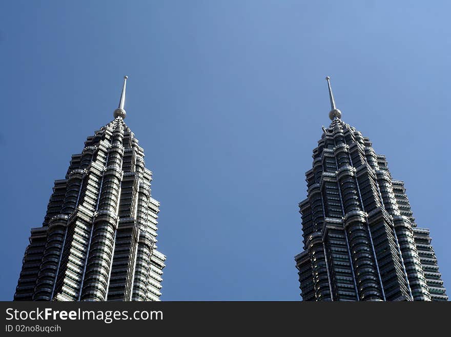 Petronas Towers high above the city of kuala Lumpur in Malesia