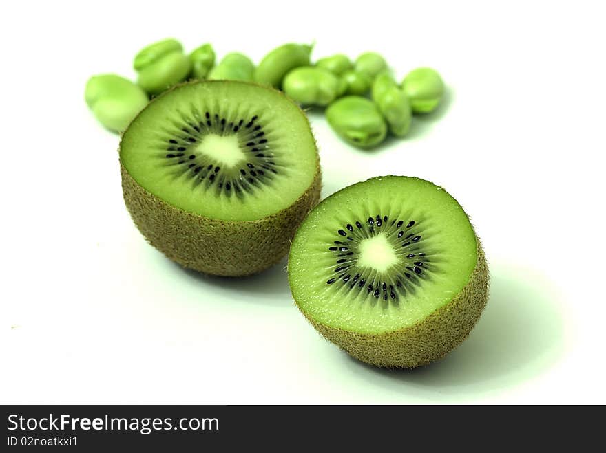 Kiwi filing with beans on white background. Kiwi filing with beans on white background