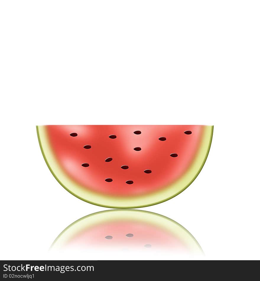 Piece of fresh,healthy watermelon with reflection isolated on white background for your designs. Piece of fresh,healthy watermelon with reflection isolated on white background for your designs