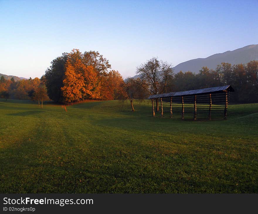 A beautiful countryside in fall in Slovenia. A beautiful countryside in fall in Slovenia.