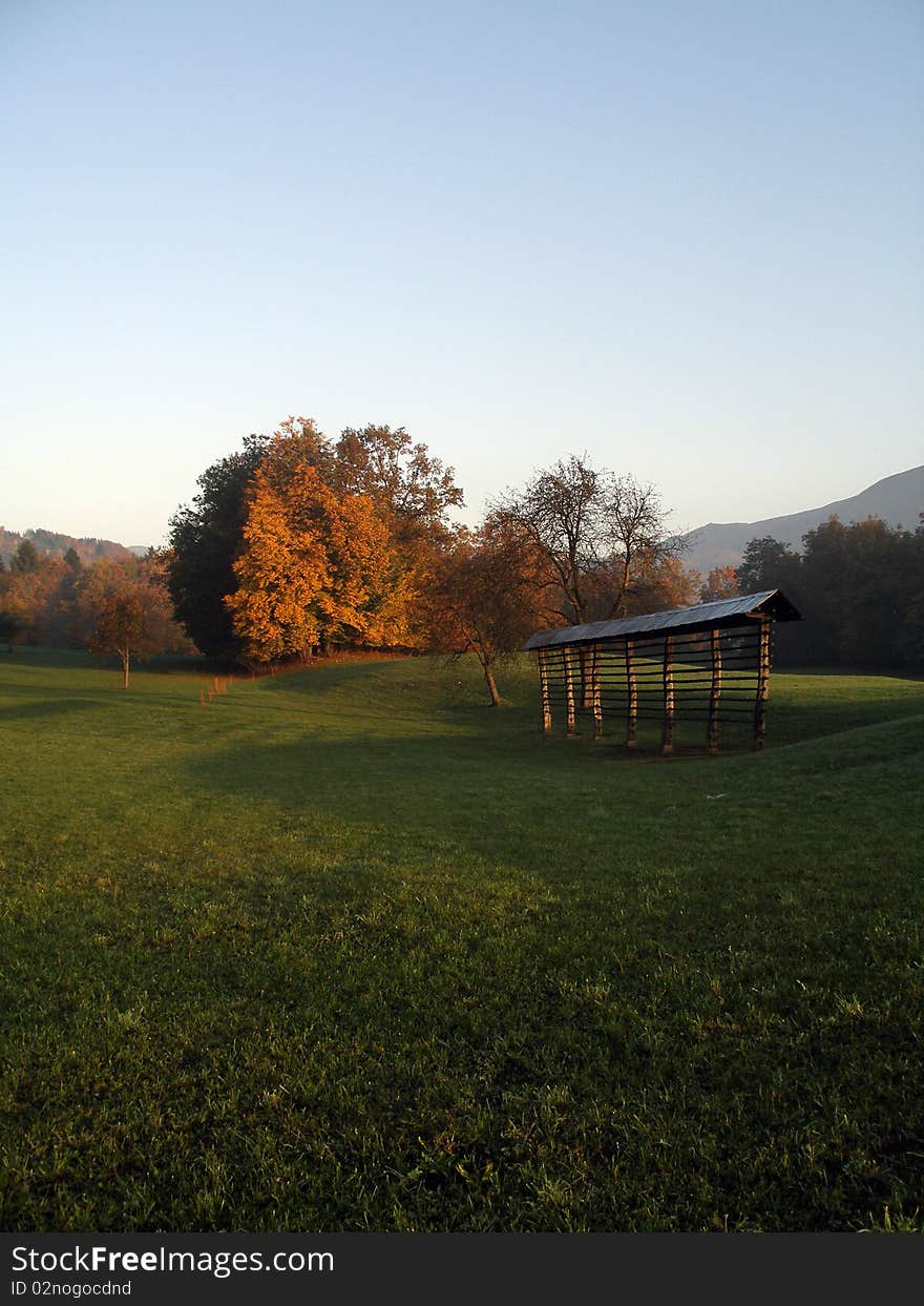 A beautiful countryside in fall in Slovenia. A beautiful countryside in fall in Slovenia.