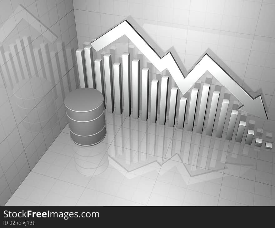 3D image of Oil Drum with Stock Graph in background. 3D image of Oil Drum with Stock Graph in background