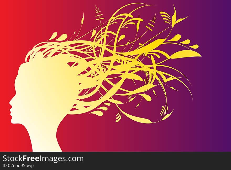 Floral girl silhouette - Yellow flowers in the hair