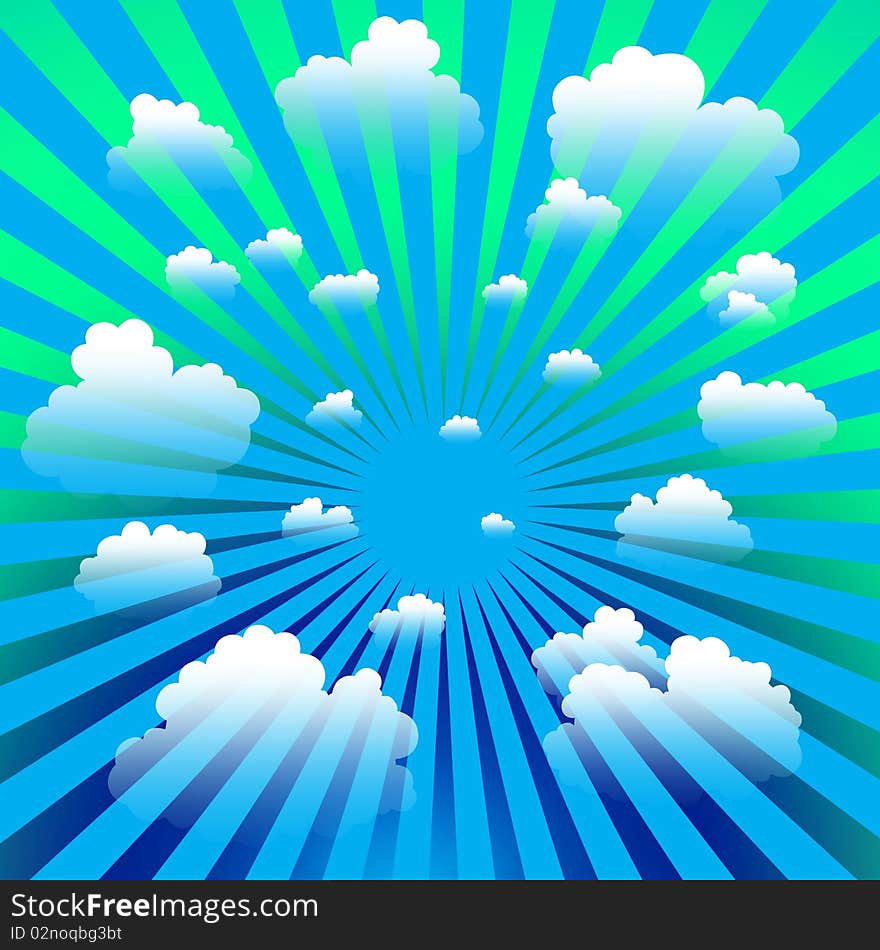 Sky with clouds and burst of light abstract illustration. Sky with clouds and burst of light abstract illustration