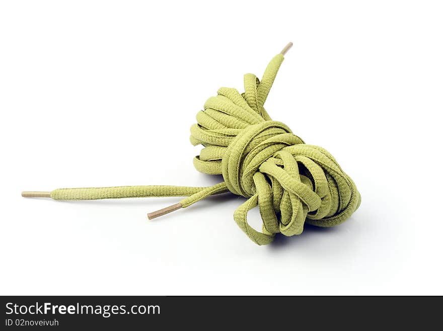 Rope with knot close up. Isolated on white background.