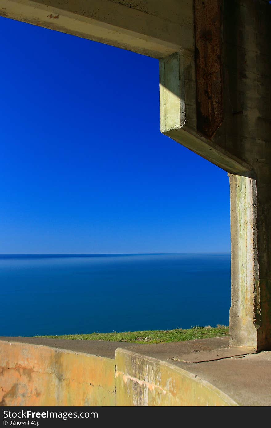 The view out from a World War 2 gun emplacement, Godley Head, New Zealand. The view out from a World War 2 gun emplacement, Godley Head, New Zealand.