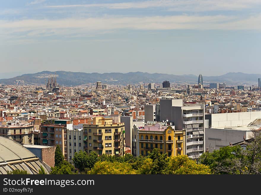 View from Montjuic over Barcelona, Spain.