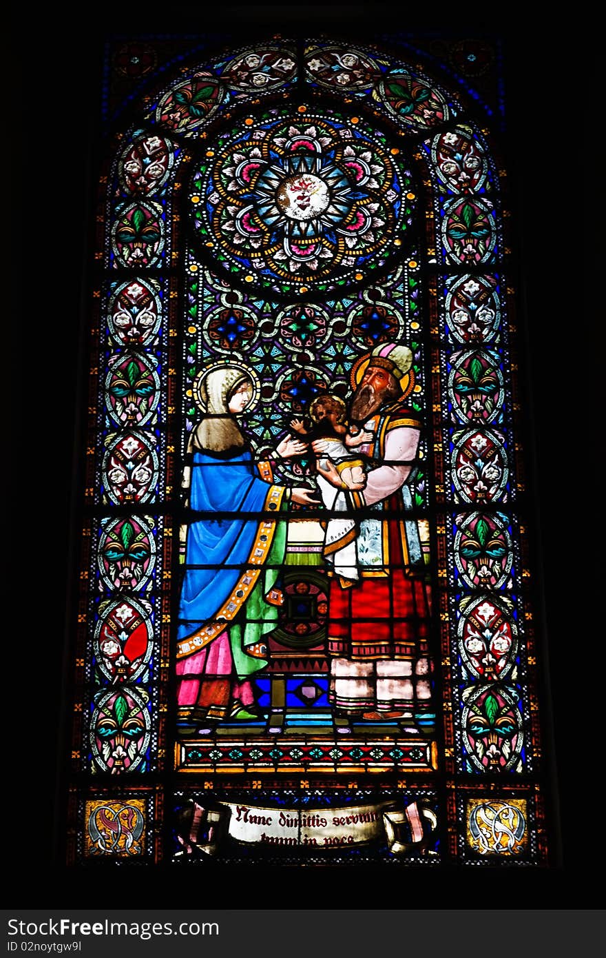 Fragment of stained glass in Montserrat monastery, Catalonia, Spain. Fragment of stained glass in Montserrat monastery, Catalonia, Spain