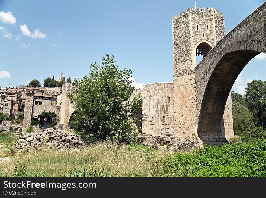 The medieval remains of Besalu (Girona-Spain). The bridge dates to the twelfth century.