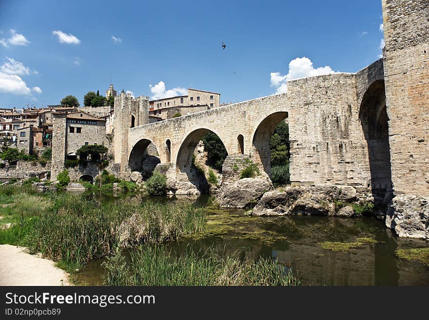 The medieval remains of Besalu (Girona-Spain). The bridge dates to the twelfth century.