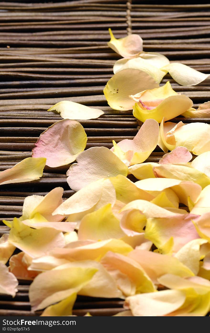 Pile of petals on bamboo