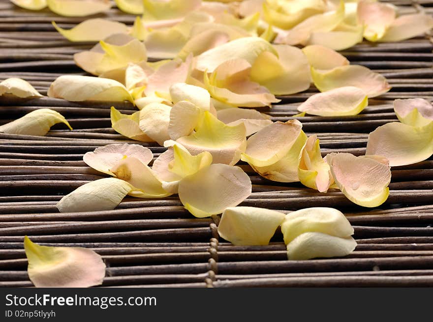 Pile of petals on bamboo