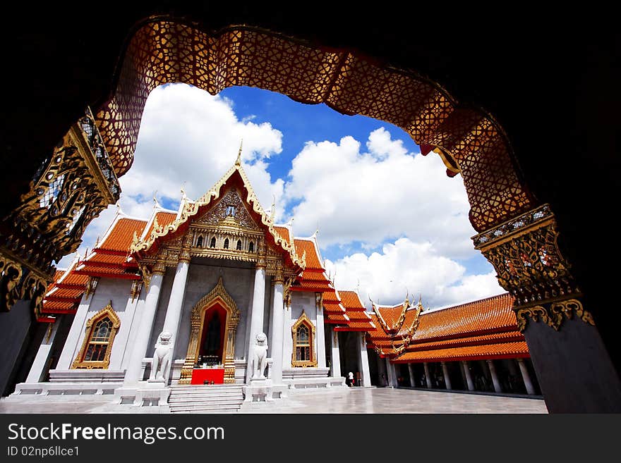 Marble Temple Under A Blue Sky in Bangkok, Thailand