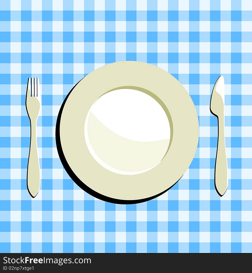 Plate, fork and knife