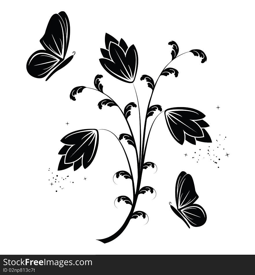 Floral design with butterflies isolated on white, vector illustration