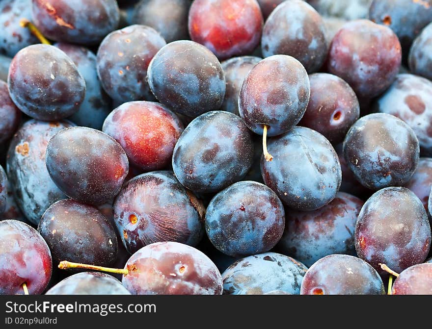 Close up a group of plums