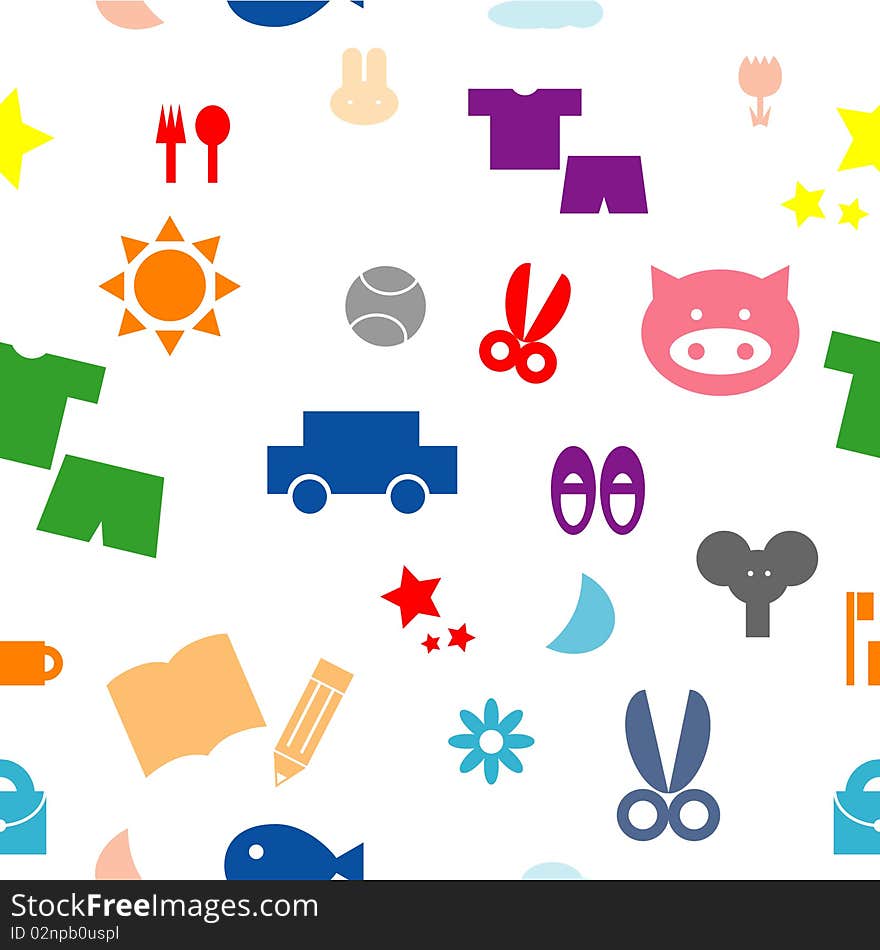 Colorful kid items seamless pattern for background and other use