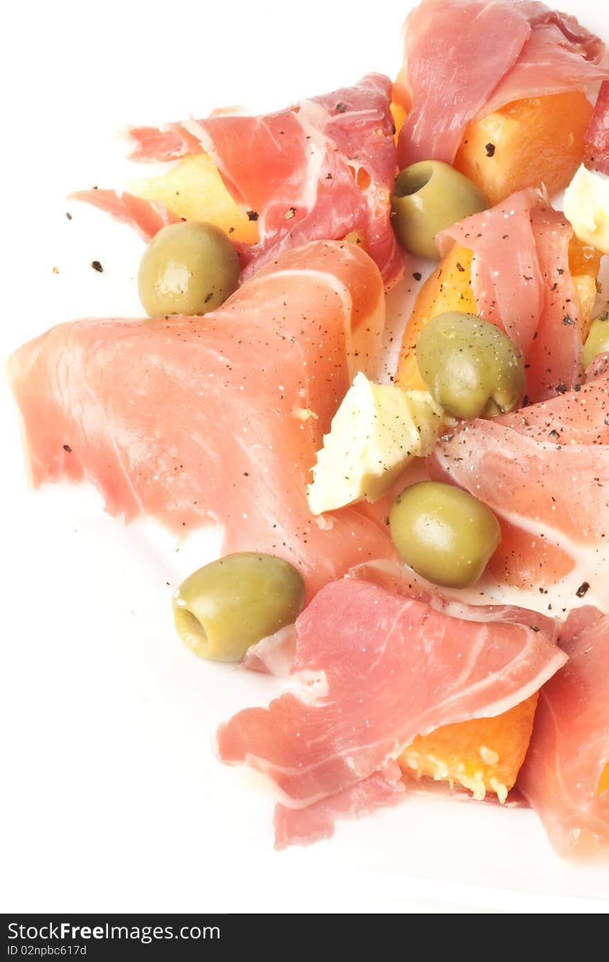 Fresh Ham salad against a white background